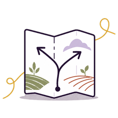 Illustration of a map with a fork in the road, representing deciding what to do next.