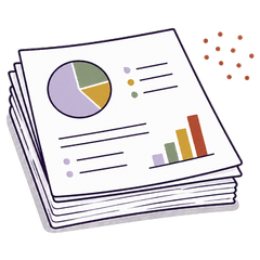 Illustration of a stack of papers with charts, representing a short learning exercise.